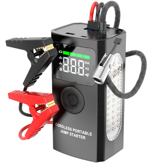 Portable 16V Car Jump Starter Battery Charger Air Compressor Pump Digital LCD Tire Inflator with Side LED Work Light